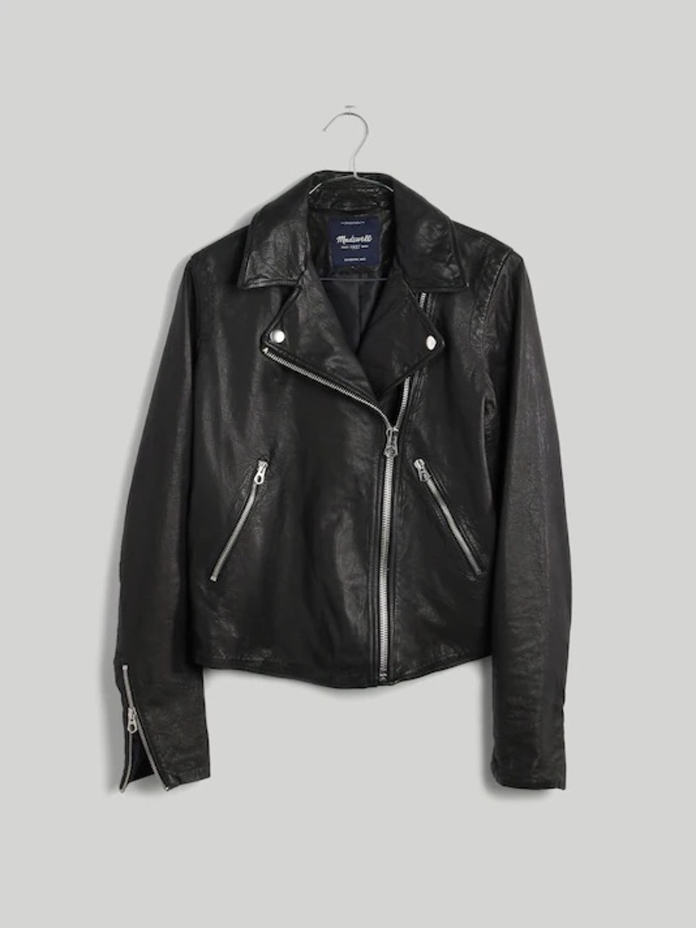 Madewell Black Washed Leather Asymmetric Moto Jacket XXL